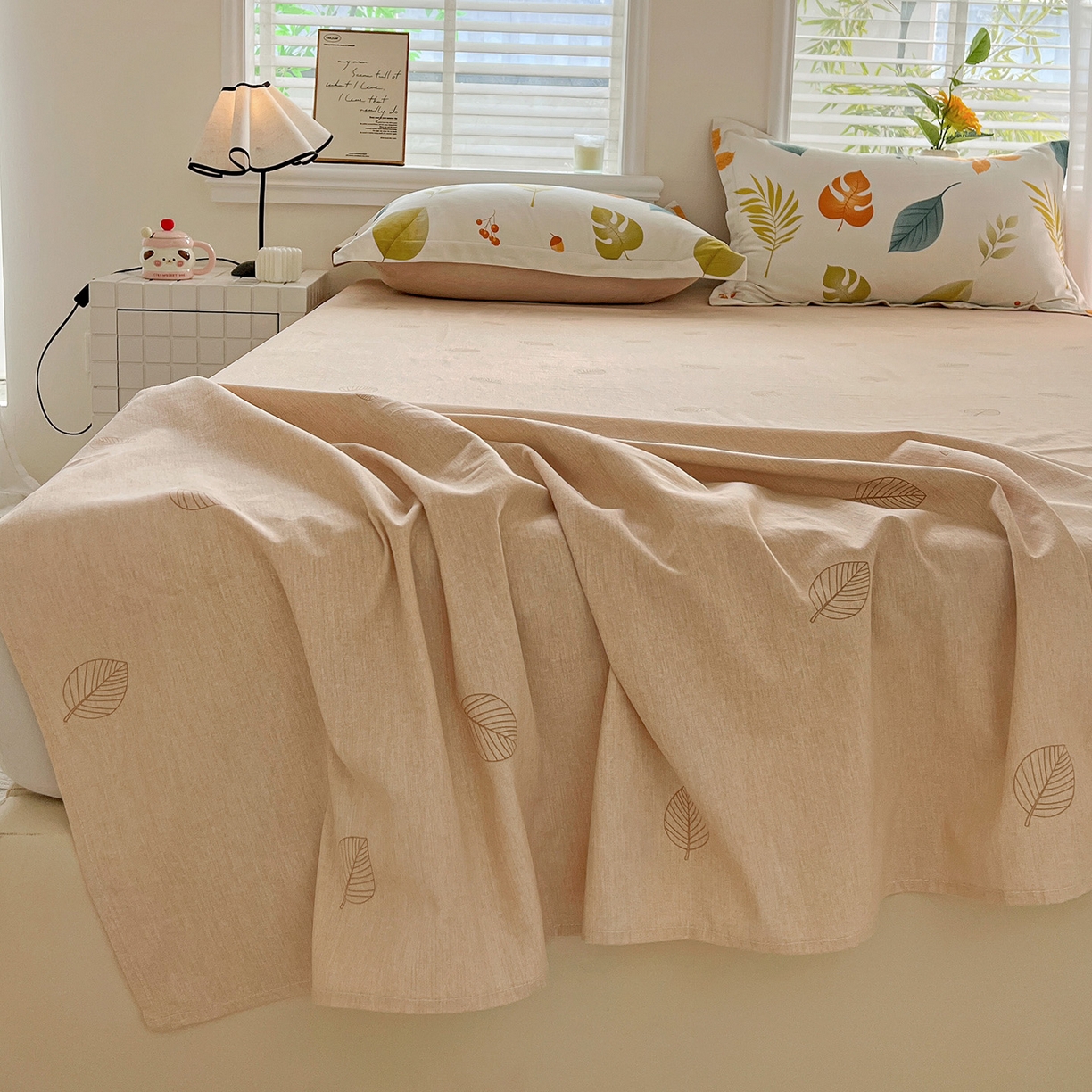 91家纺网 家纺一手货源 找家纺 依庭 2025新款高克重全棉纯棉磨毛印花单床单 叶之恋-B版