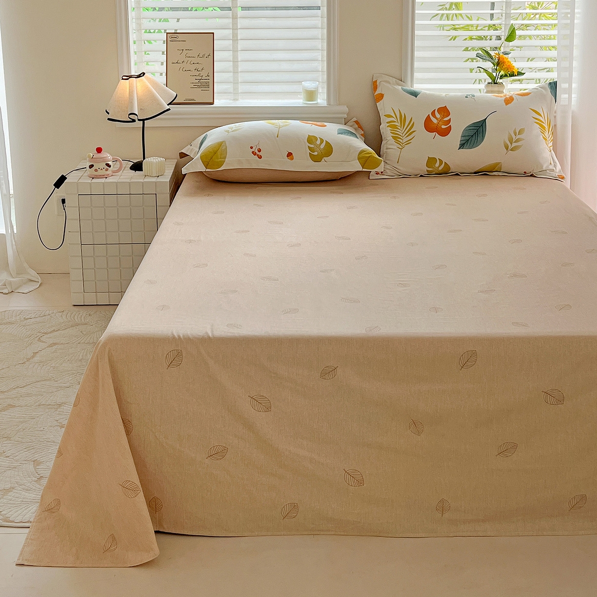 91家纺网 家纺一手货源 找家纺 依庭 2025新款高克重全棉纯棉磨毛印花单床单 叶之恋-B版