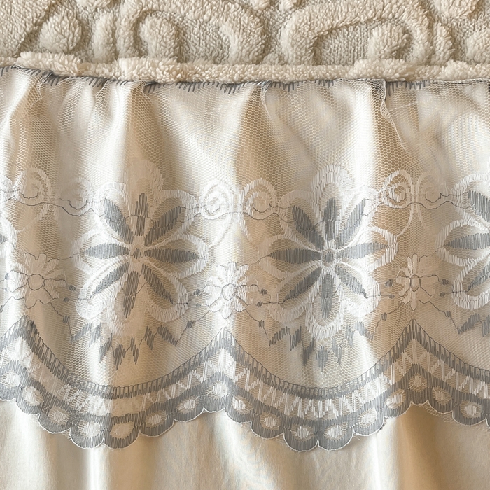 91家纺网 家纺一手货源 找家纺 米瑞娜 2025新款塔芙绒床裙三件套雕花绒蕾丝跨境单床裙外贸现货尺寸齐全 欧式床裙-白色