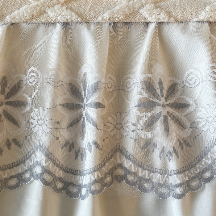 91家纺网 家纺一手货源 找家纺 米瑞娜 2025新款塔芙绒床裙三件套雕花绒蕾丝跨境单床裙外贸现货尺寸齐全 马尾型-白色