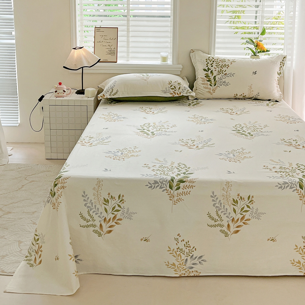 91家纺网 家纺一手货源 找家纺 依庭 2025新款高克重全棉纯棉磨毛印花单床单 叶芝