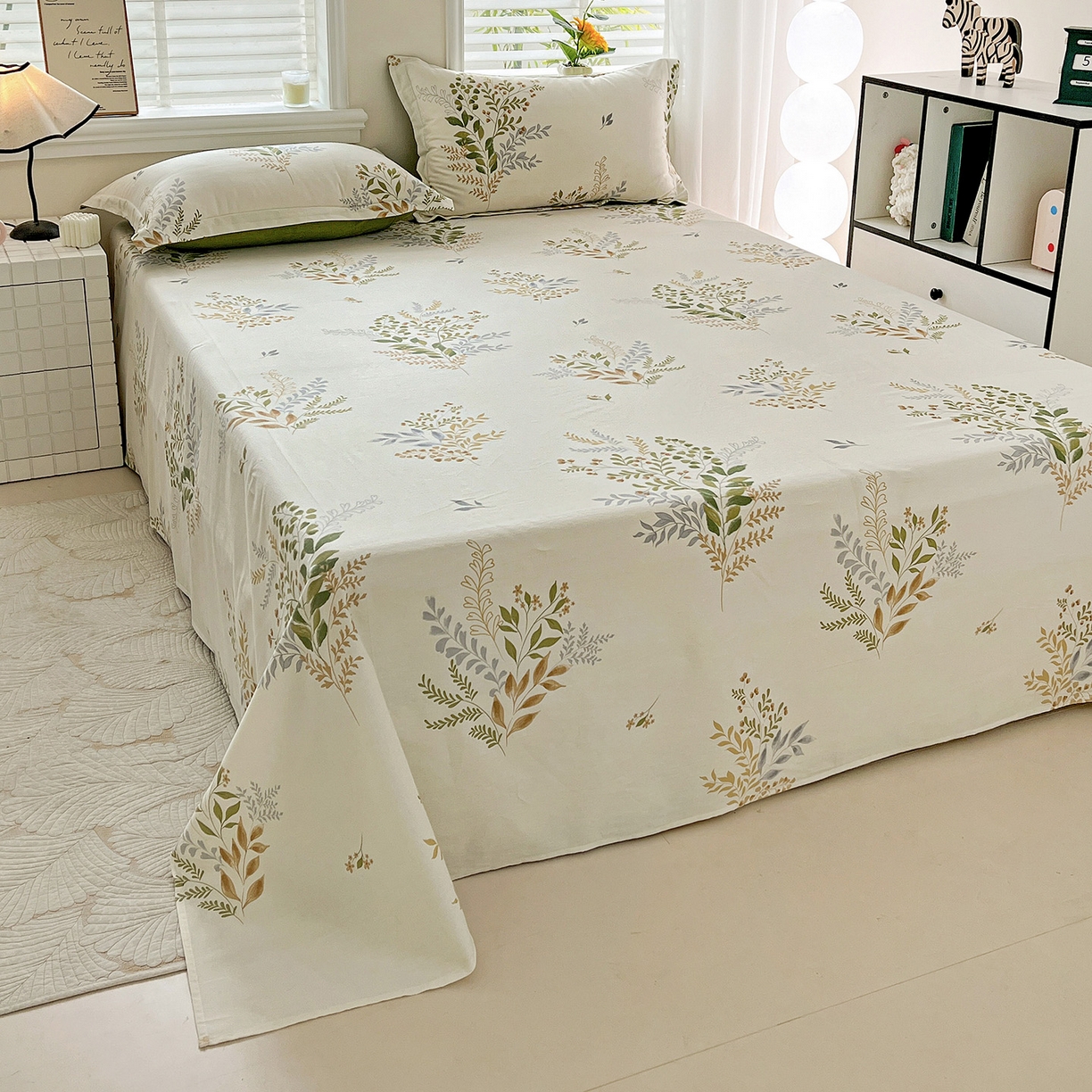 91家纺网 家纺一手货源 找家纺 依庭 2025新款高克重全棉纯棉磨毛印花单床单 叶芝