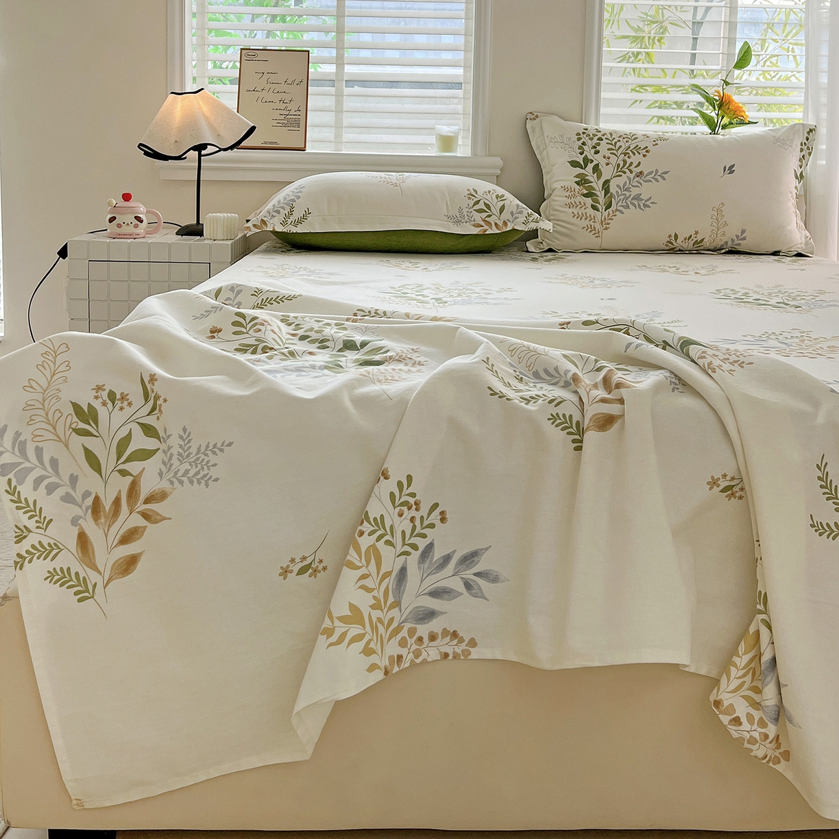 91家纺网 家纺一手货源 找家纺 依庭 2025新款高克重全棉纯棉磨毛印花单床单 叶芝