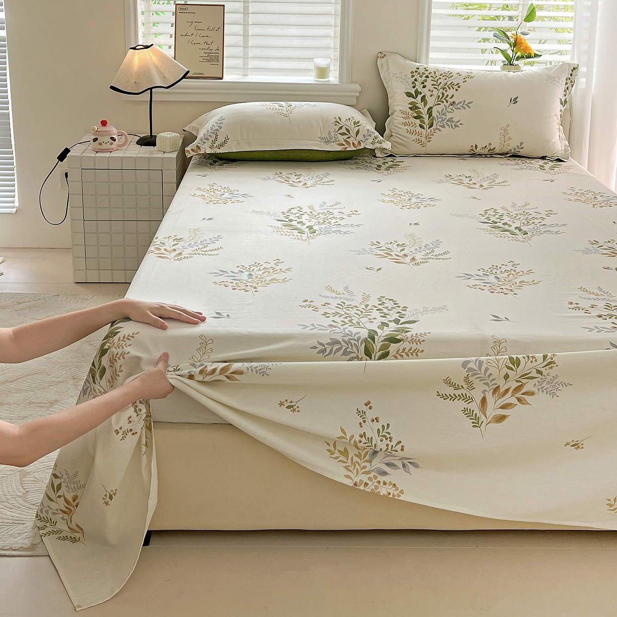 91家纺网 家纺一手货源 找家纺 依庭 2025新款高克重全棉纯棉磨毛印花单床单 叶芝