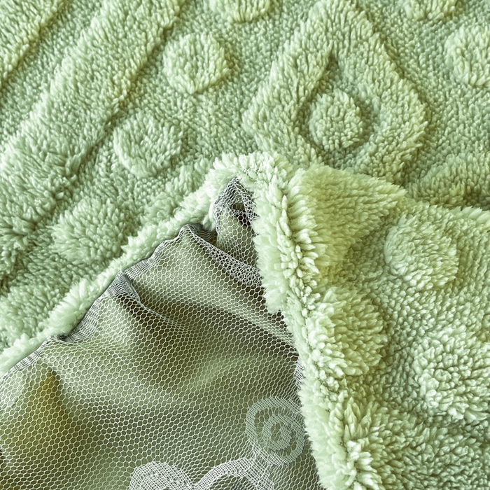 91家纺网 家纺一手货源 找家纺 米瑞娜 2025新款塔芙绒床裙三件套雕花绒蕾丝跨境单床裙外贸现货尺寸齐全 欧式床裙-果绿