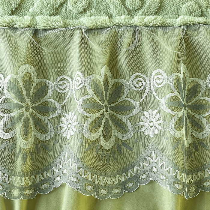 91家纺网 家纺一手货源 找家纺 米瑞娜 2025新款塔芙绒床裙三件套雕花绒蕾丝跨境单床裙外贸现货尺寸齐全 欧式床裙-果绿