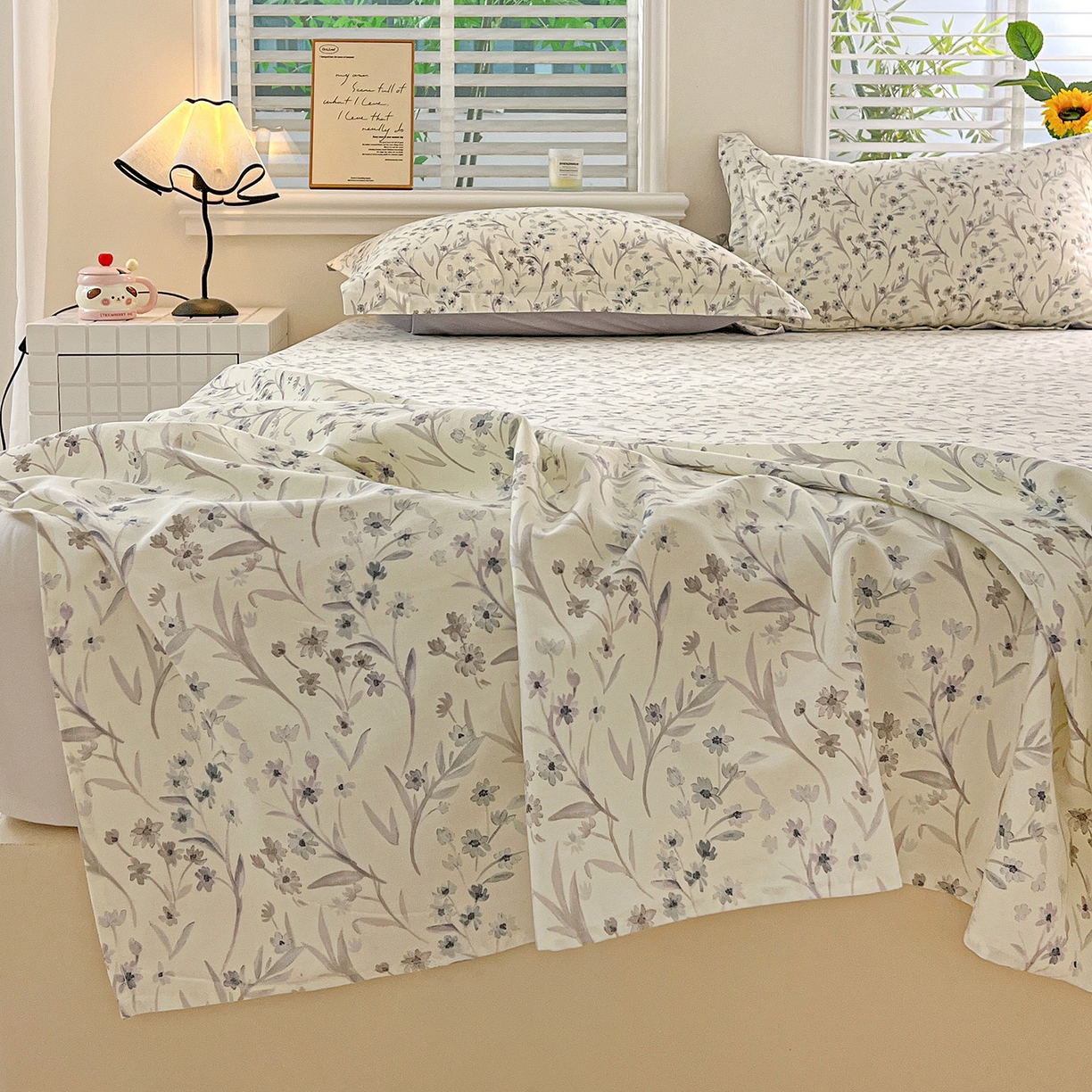 91家纺网 家纺一手货源 找家纺 依庭 2025新款高克重全棉纯棉磨毛印花单床单 樱贝