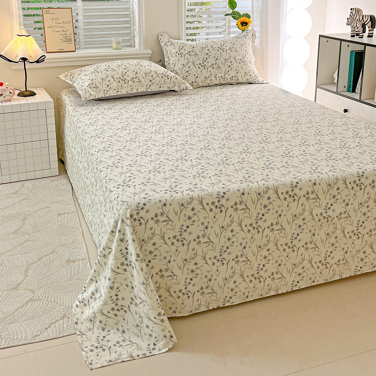 91家纺网 家纺一手货源 找家纺 依庭 2025新款高克重全棉纯棉磨毛印花单床单 樱贝