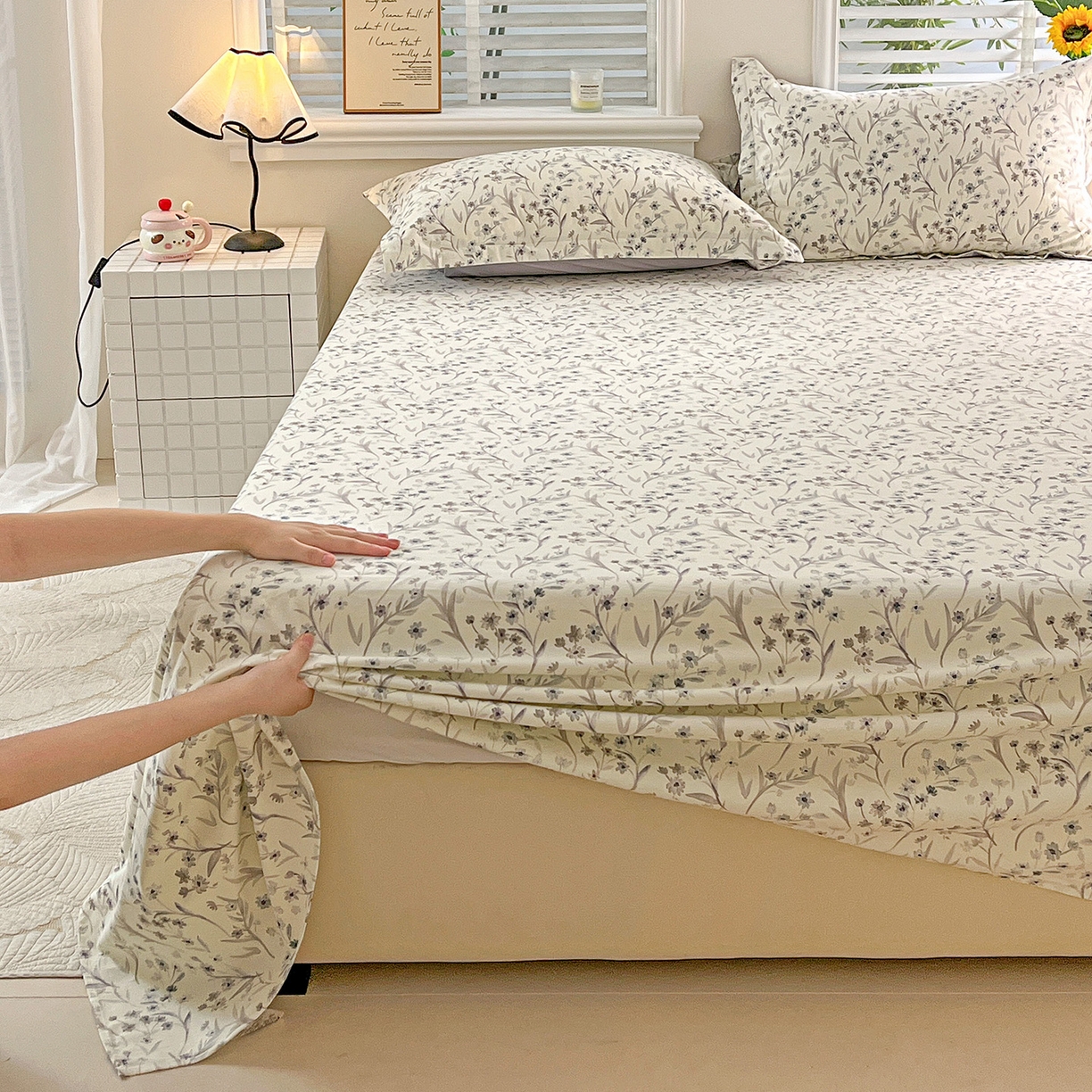 91家纺网 家纺一手货源 找家纺 依庭 2025新款高克重全棉纯棉磨毛印花单床单 樱贝