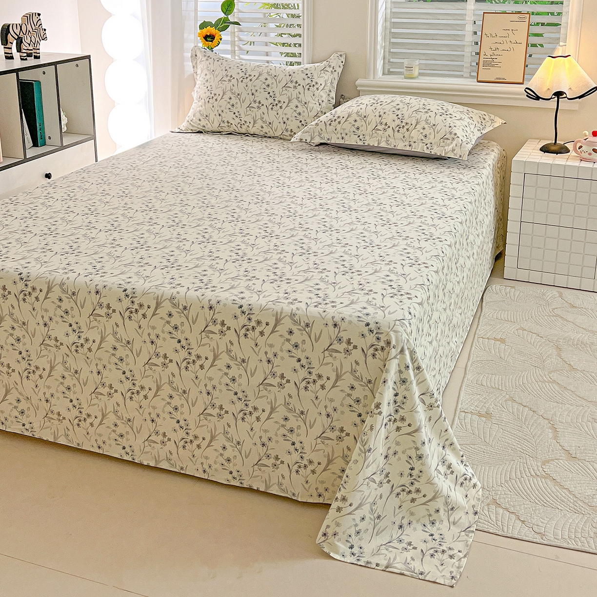 91家纺网 家纺一手货源 找家纺 依庭 2025新款高克重全棉纯棉磨毛印花单床单 樱贝