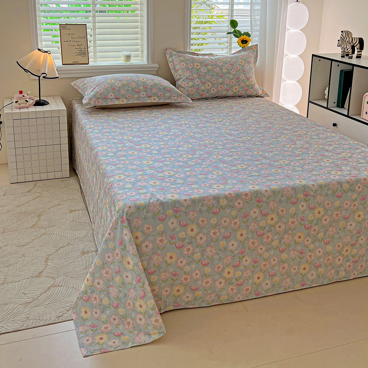 91家纺网 家纺一手货源 找家纺 依庭 2025新款高克重全棉纯棉磨毛印花单床单 樱絮仙踪