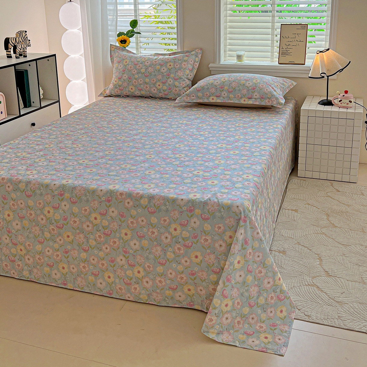 91家纺网 家纺一手货源 找家纺 依庭 2025新款高克重全棉纯棉磨毛印花单床单 樱絮仙踪