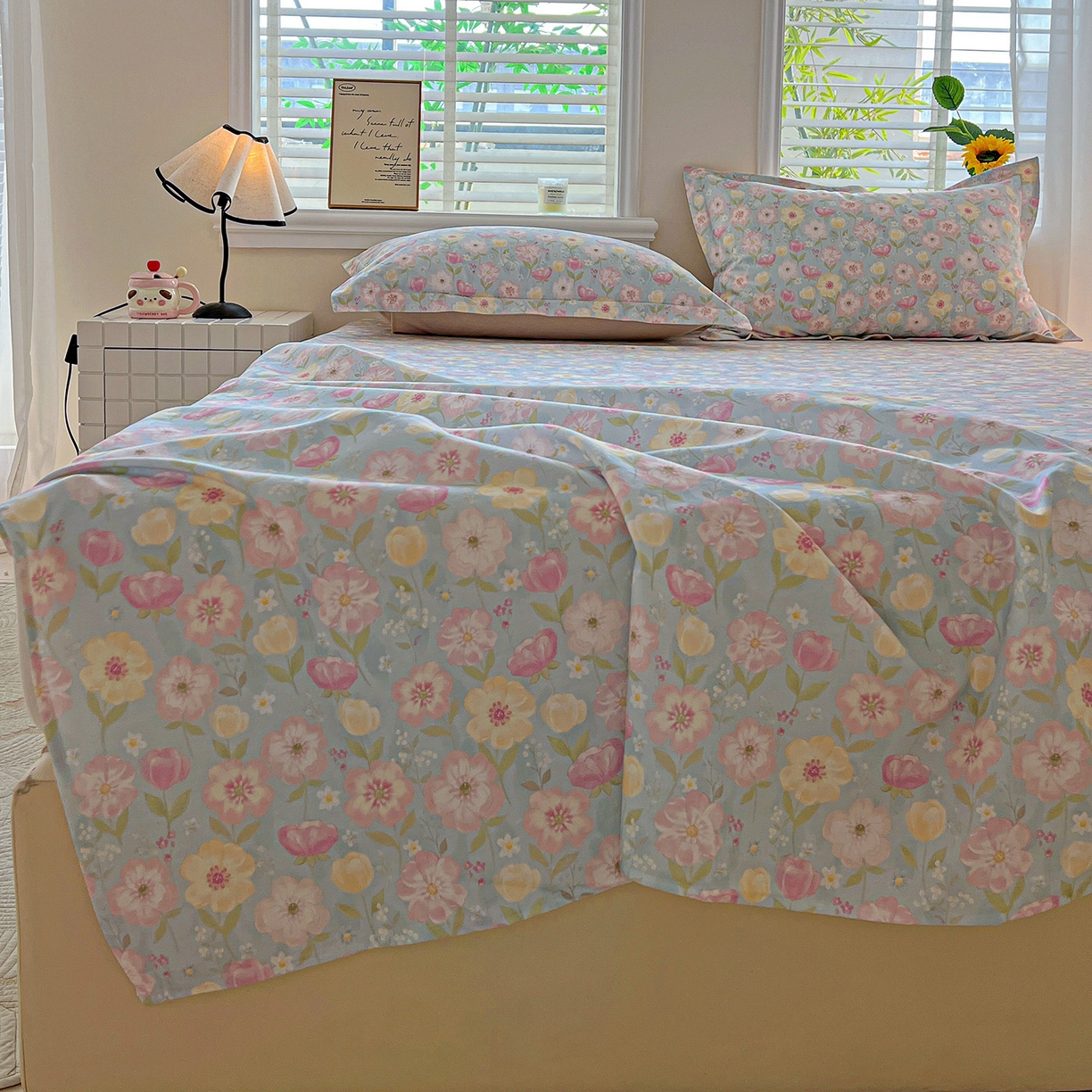 91家纺网 家纺一手货源 找家纺 依庭 2025新款高克重全棉纯棉磨毛印花单床单 樱絮仙踪