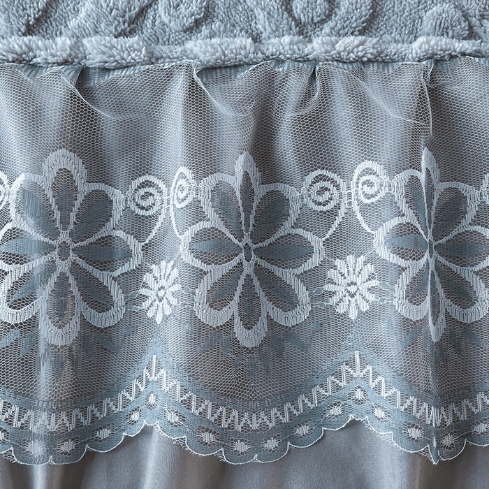 91家纺网 家纺一手货源 找家纺 米瑞娜 2025新款塔芙绒床裙三件套雕花绒蕾丝跨境单床裙外贸现货尺寸齐全 欧式床裙-蓝灰