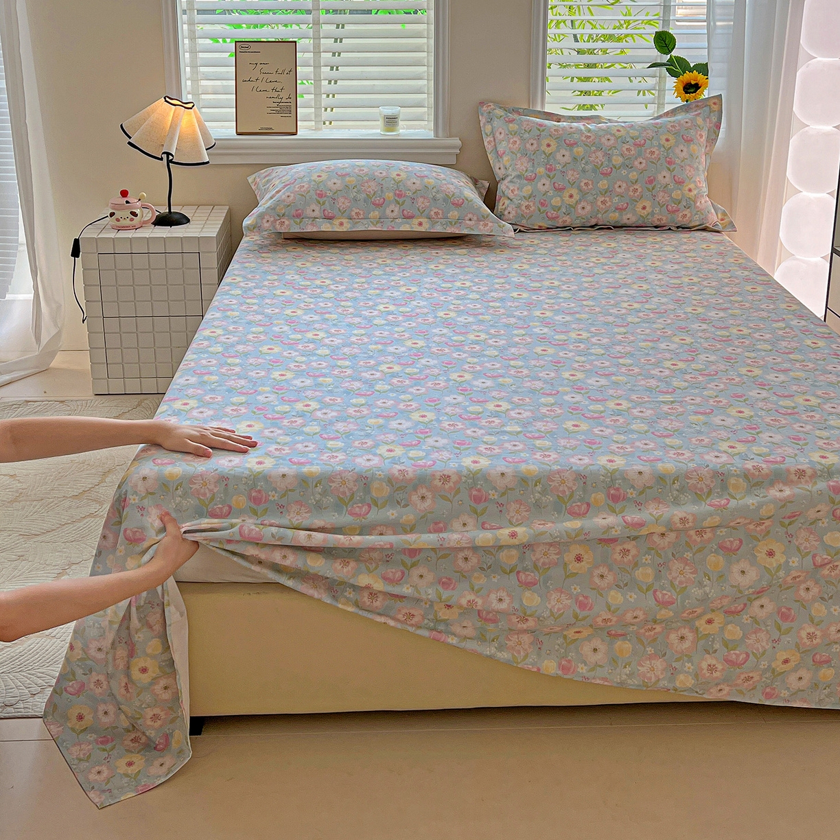 91家纺网 家纺一手货源 找家纺 依庭 2025新款高克重全棉纯棉磨毛印花单床单 樱絮仙踪