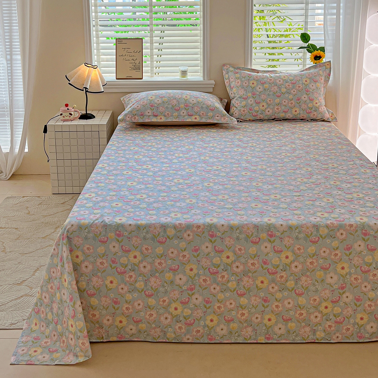 91家纺网 家纺一手货源 找家纺 依庭 2025新款高克重全棉纯棉磨毛印花单床单 樱絮仙踪