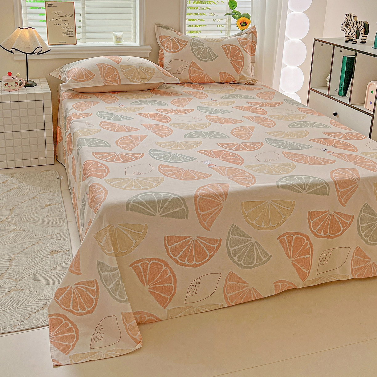 91家纺网 家纺一手货源 找家纺 依庭 2025新款高克重全棉纯棉磨毛印花单床单 柚见