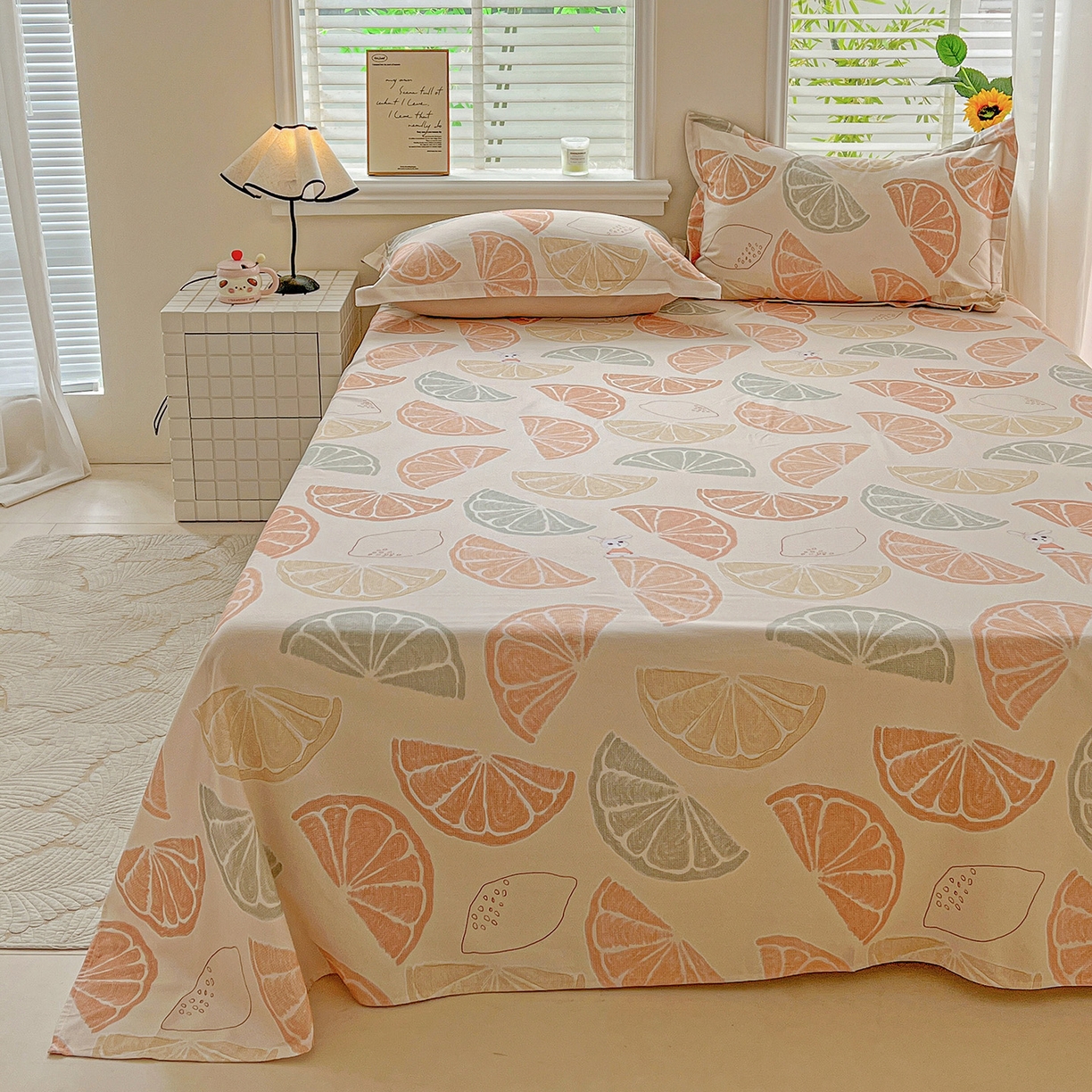 91家纺网 家纺一手货源 找家纺 依庭 2025新款高克重全棉纯棉磨毛印花单床单 柚见