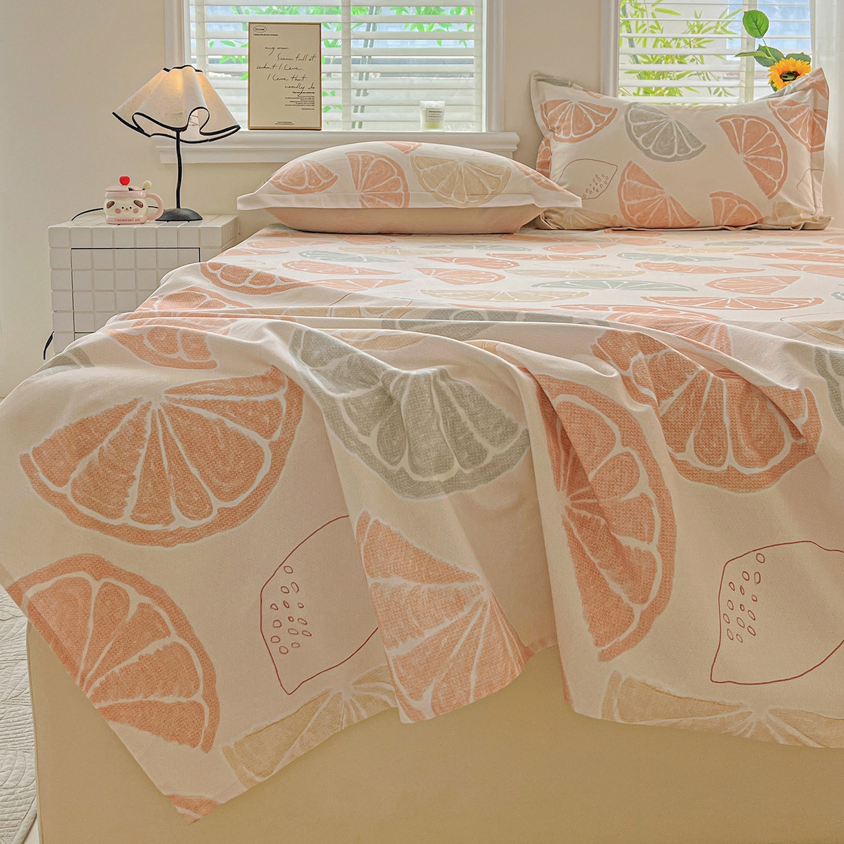 91家纺网 家纺一手货源 找家纺 依庭 2025新款高克重全棉纯棉磨毛印花单床单 柚见