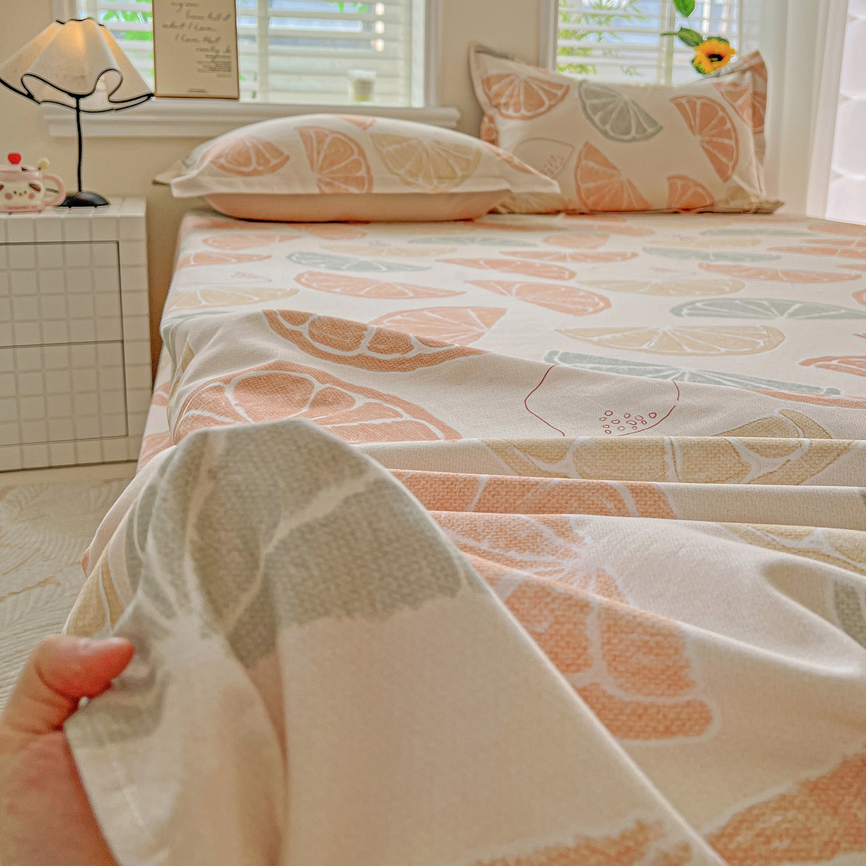 91家纺网 家纺一手货源 找家纺 依庭 2025新款高克重全棉纯棉磨毛印花单床单 柚见