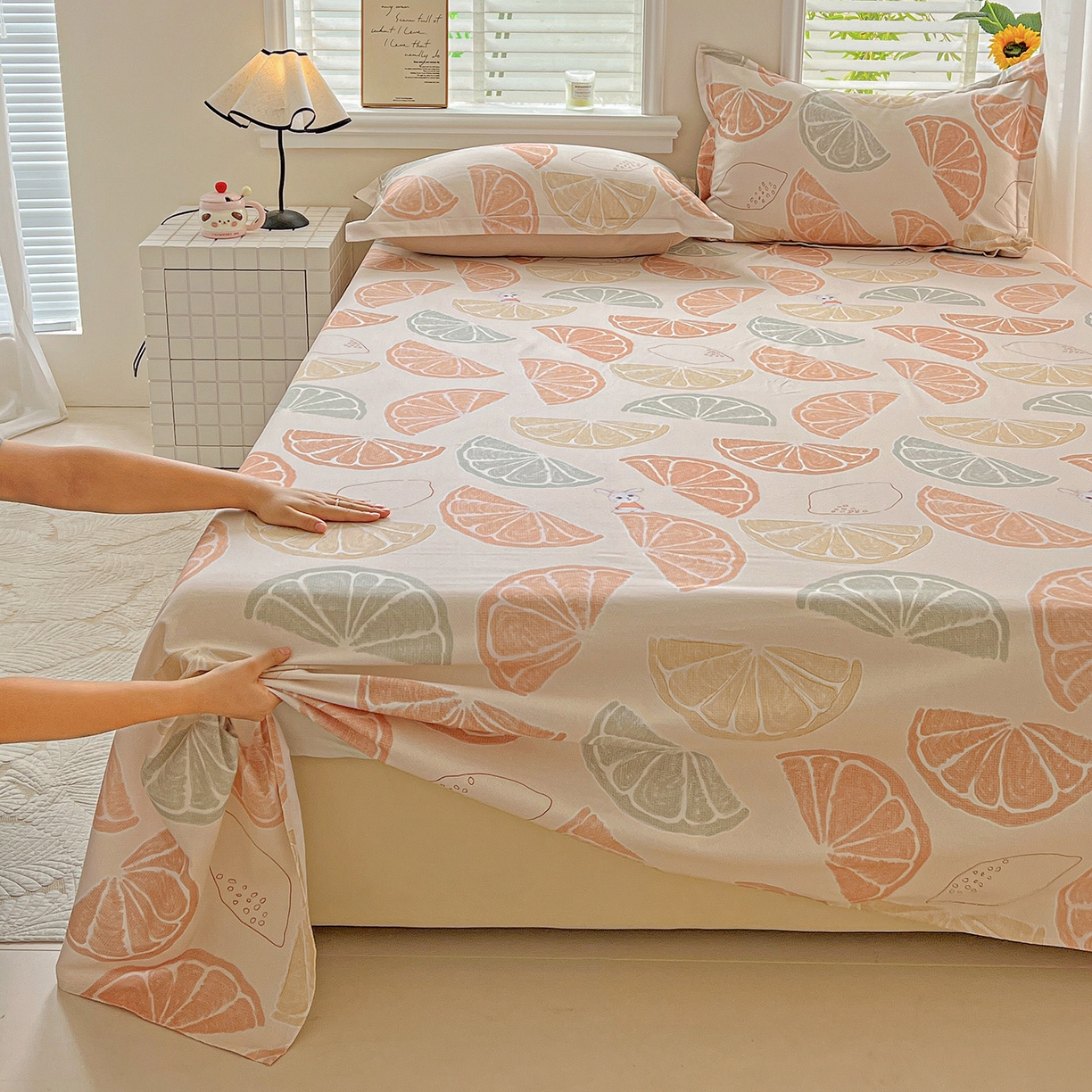 91家纺网 家纺一手货源 找家纺 依庭 2025新款高克重全棉纯棉磨毛印花单床单 柚见