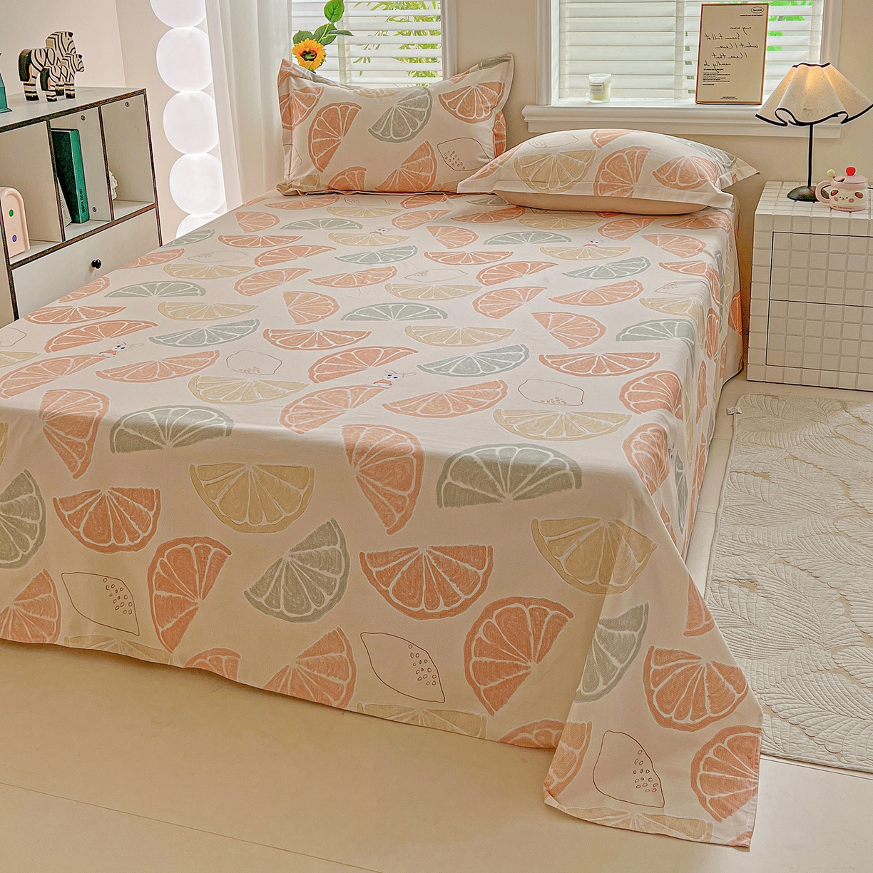 91家纺网 家纺一手货源 找家纺 依庭 2025新款高克重全棉纯棉磨毛印花单床单 柚见