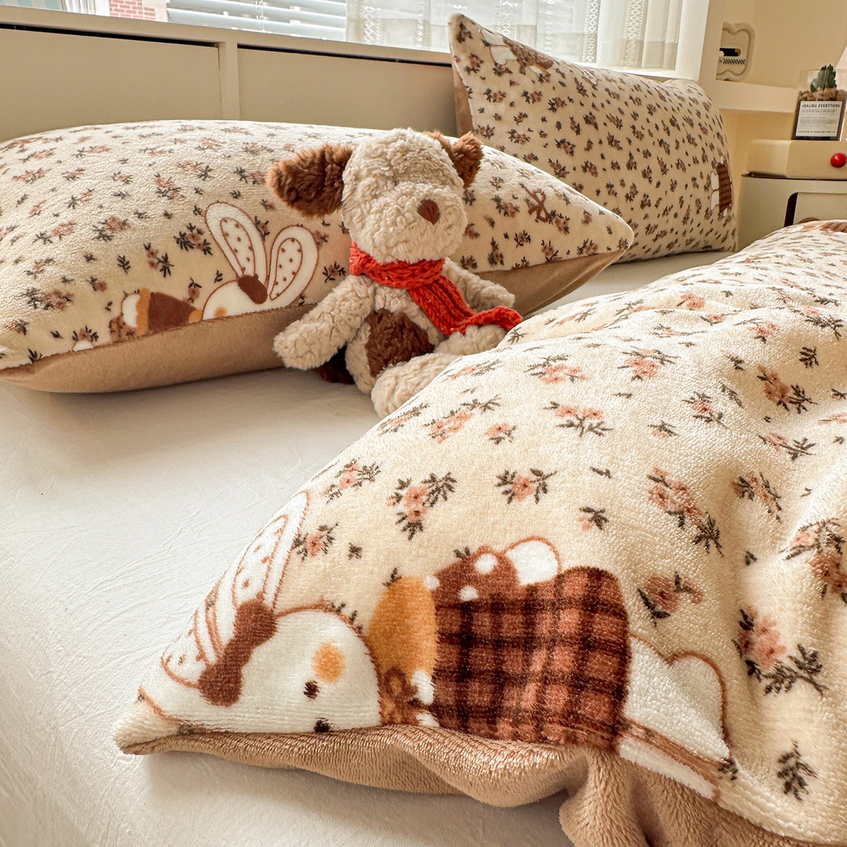 91家纺网 家纺一手货源 找家纺 名品家纺 2025新款保暖牛奶绒单被套 田园兔