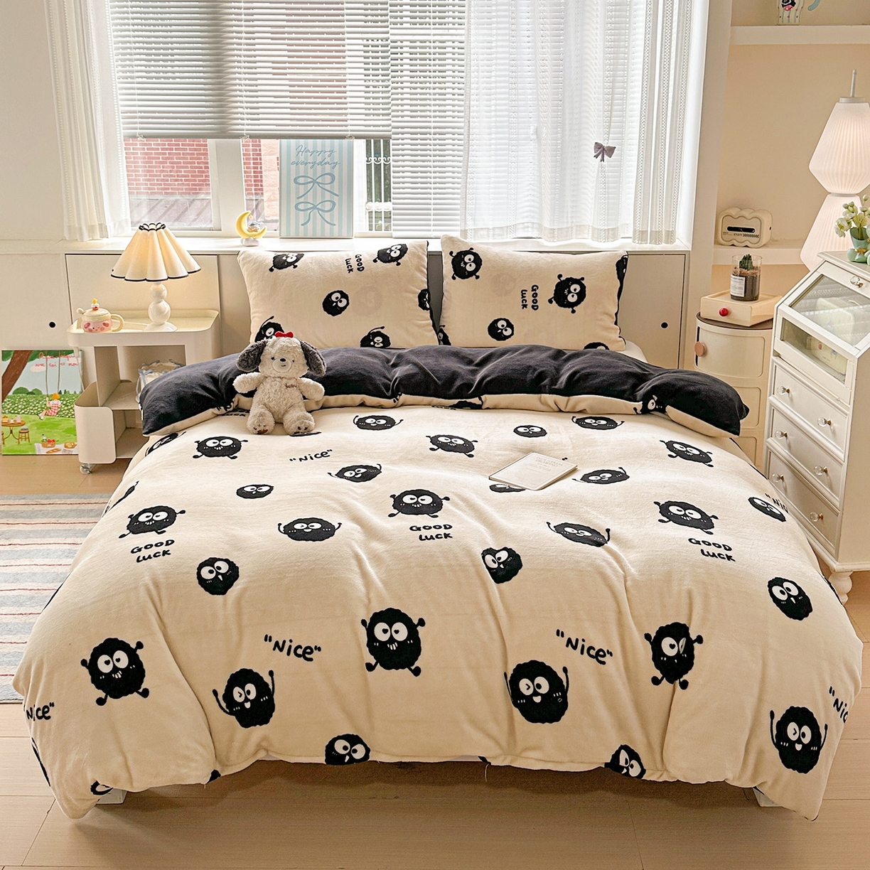 91家纺网 家纺一手货源 找家纺 名品家纺 2025新款保暖牛奶绒单被套 幸运煤球