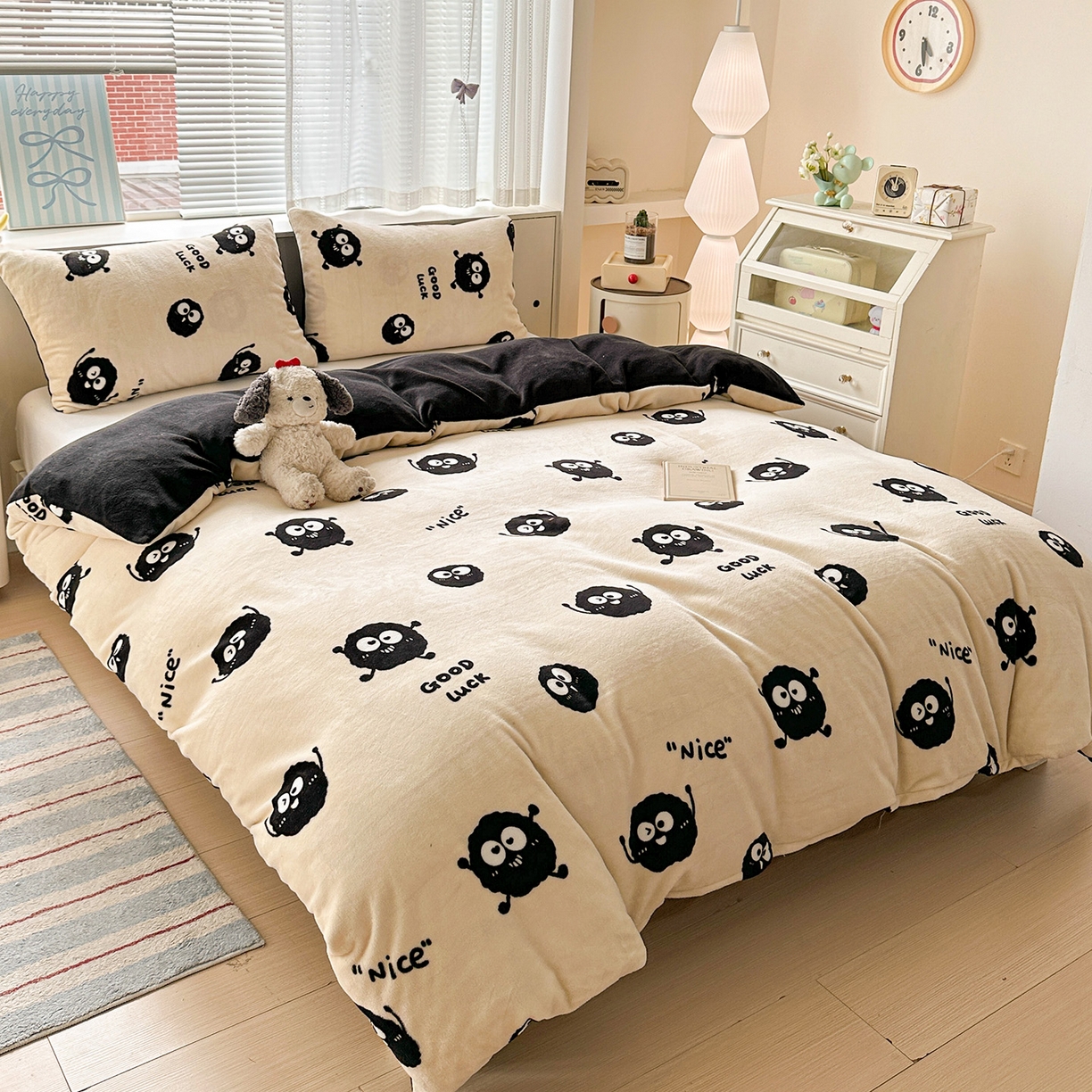 91家纺网 家纺一手货源 找家纺 名品家纺 2025新款保暖牛奶绒单被套 幸运煤球