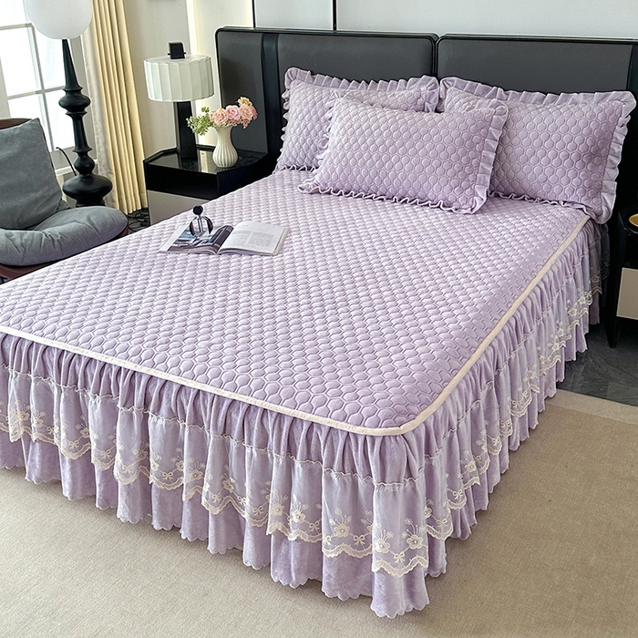 91家纺网 家纺一手货源 找家纺 （总）董韵家纺 2025新款牛奶绒刺绣夹棉床裙三件套系列（控价）