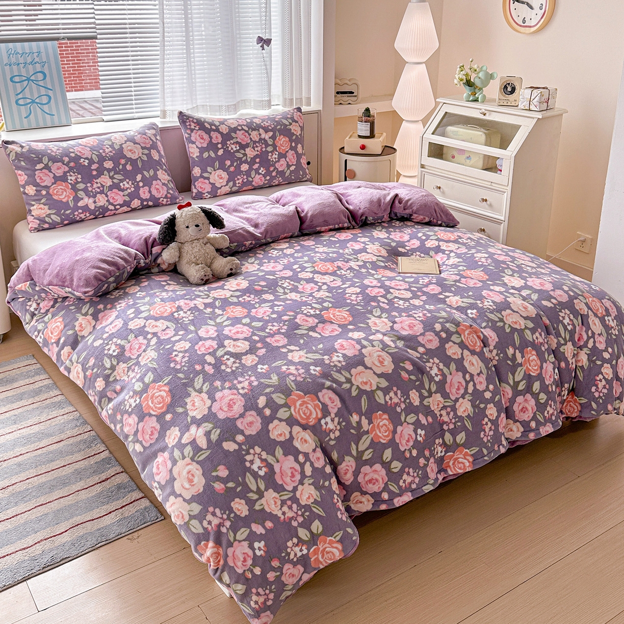 91家纺网 家纺一手货源 找家纺 名品家纺 2025新款保暖牛奶绒单被套 紫藤花语