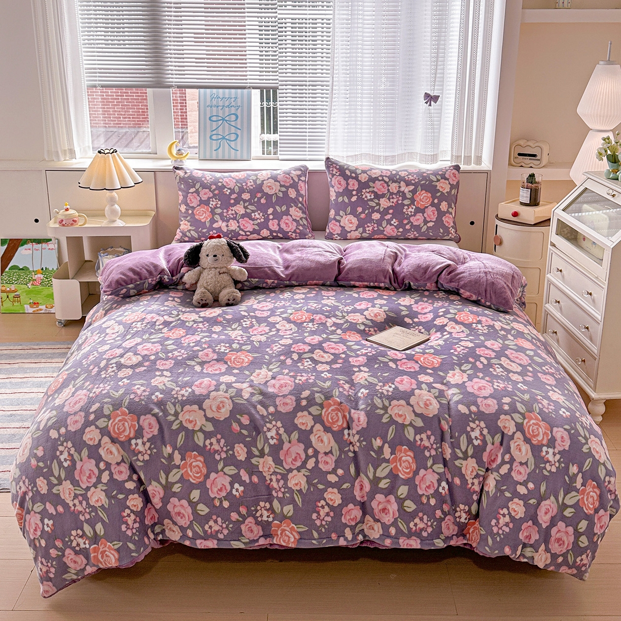 91家纺网 家纺一手货源 找家纺 名品家纺 2025新款保暖牛奶绒单被套 紫藤花语