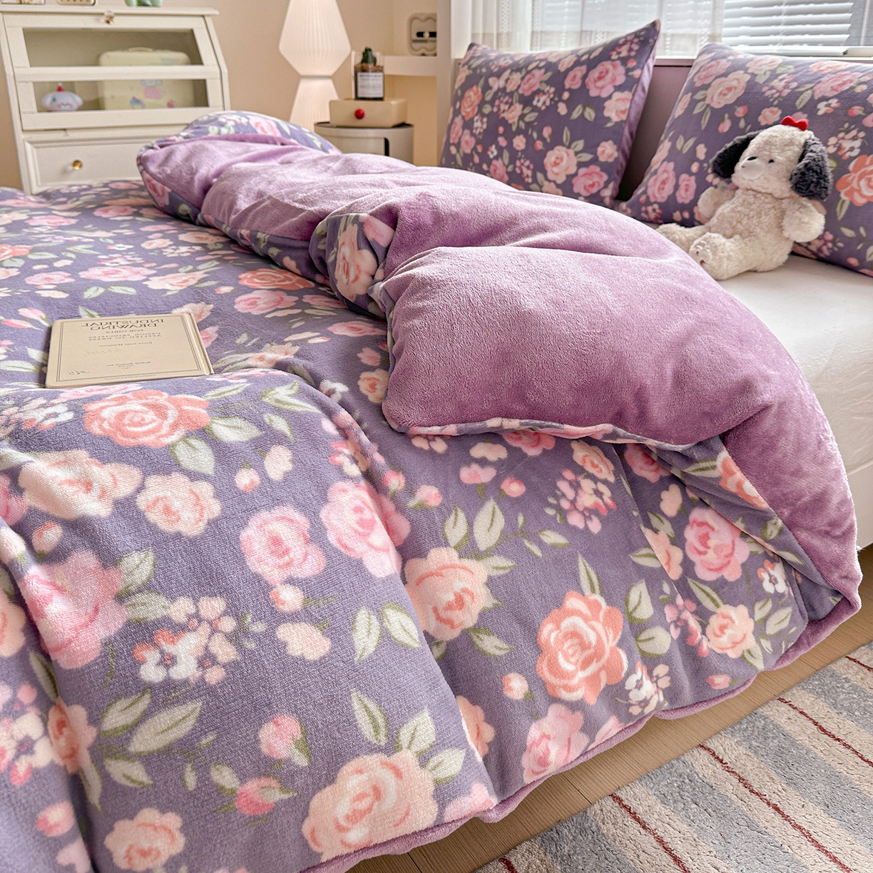 91家纺网 家纺一手货源 找家纺 名品家纺 2025新款保暖牛奶绒单被套 紫藤花语