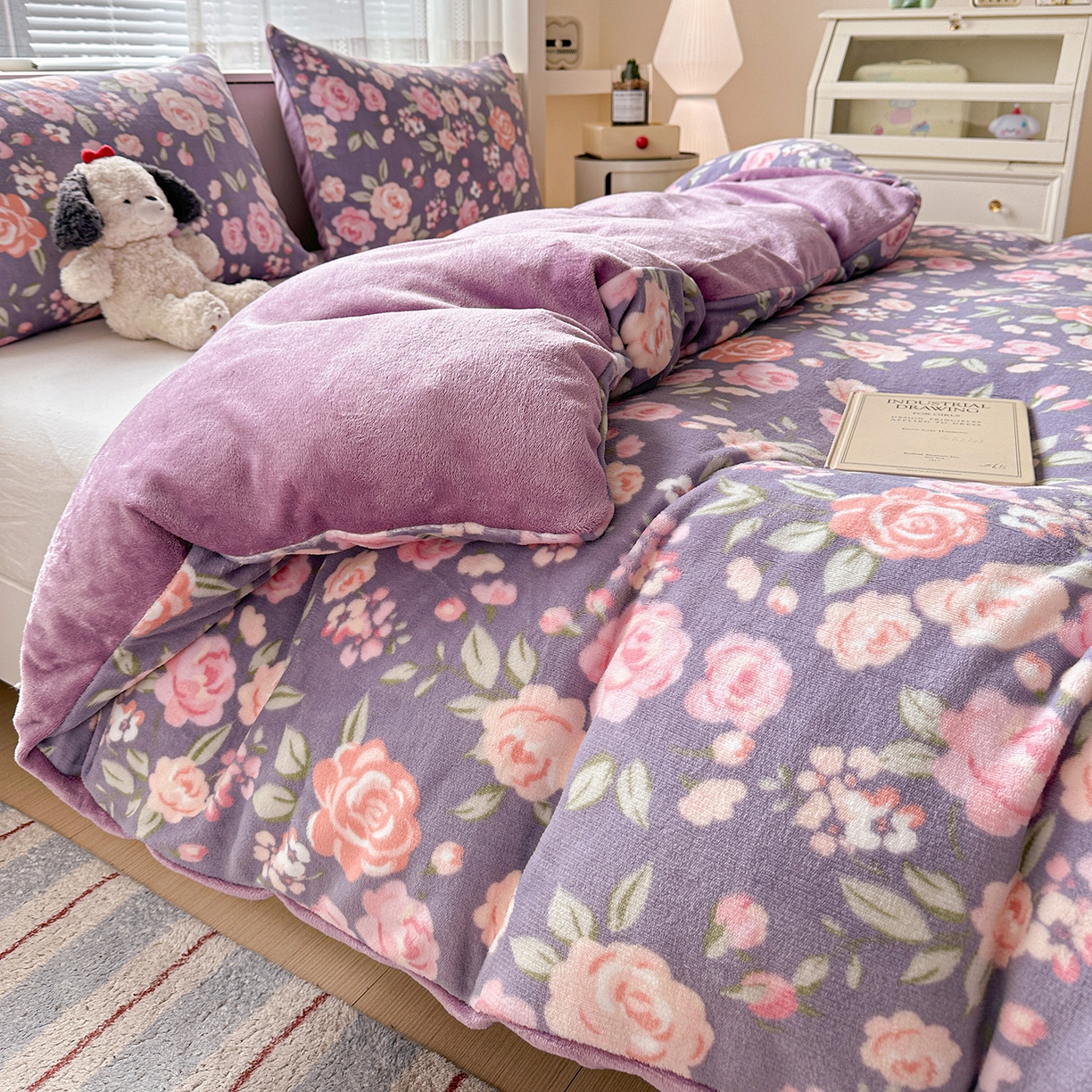 91家纺网 家纺一手货源 找家纺 名品家纺 2025新款保暖牛奶绒单被套 紫藤花语