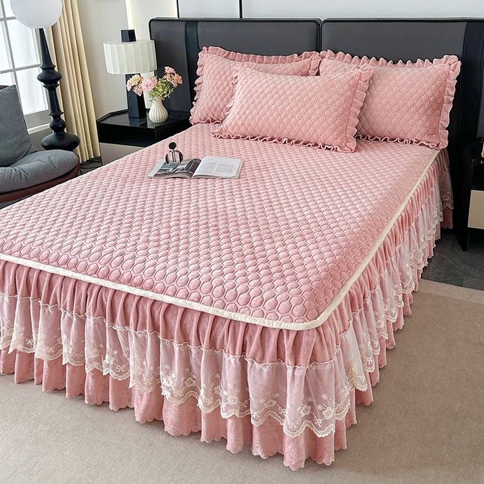 董韵家纺 2025新款牛奶绒刺绣夹棉床裙三件套系列（控价） 丝语-凝脂玉