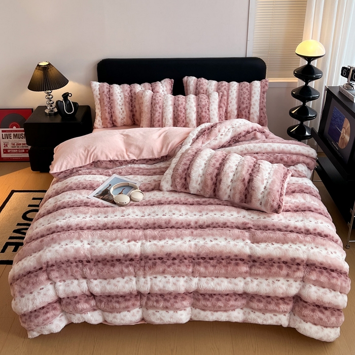 梦莱斯 2025新款轻奢高克重兔毛绒四件套 粉色