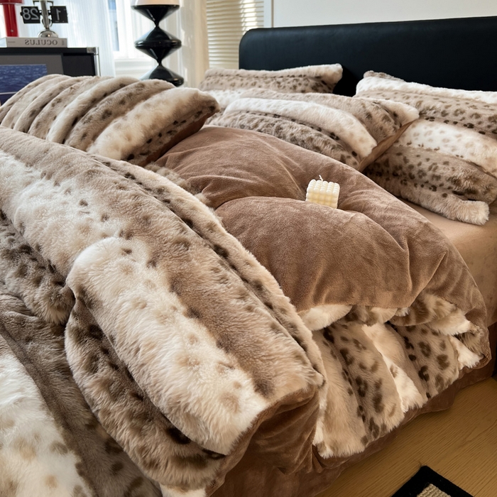 91家纺网 家纺一手货源 找家纺 梦莱斯 2025新款轻奢高克重兔毛绒四件套 咖色