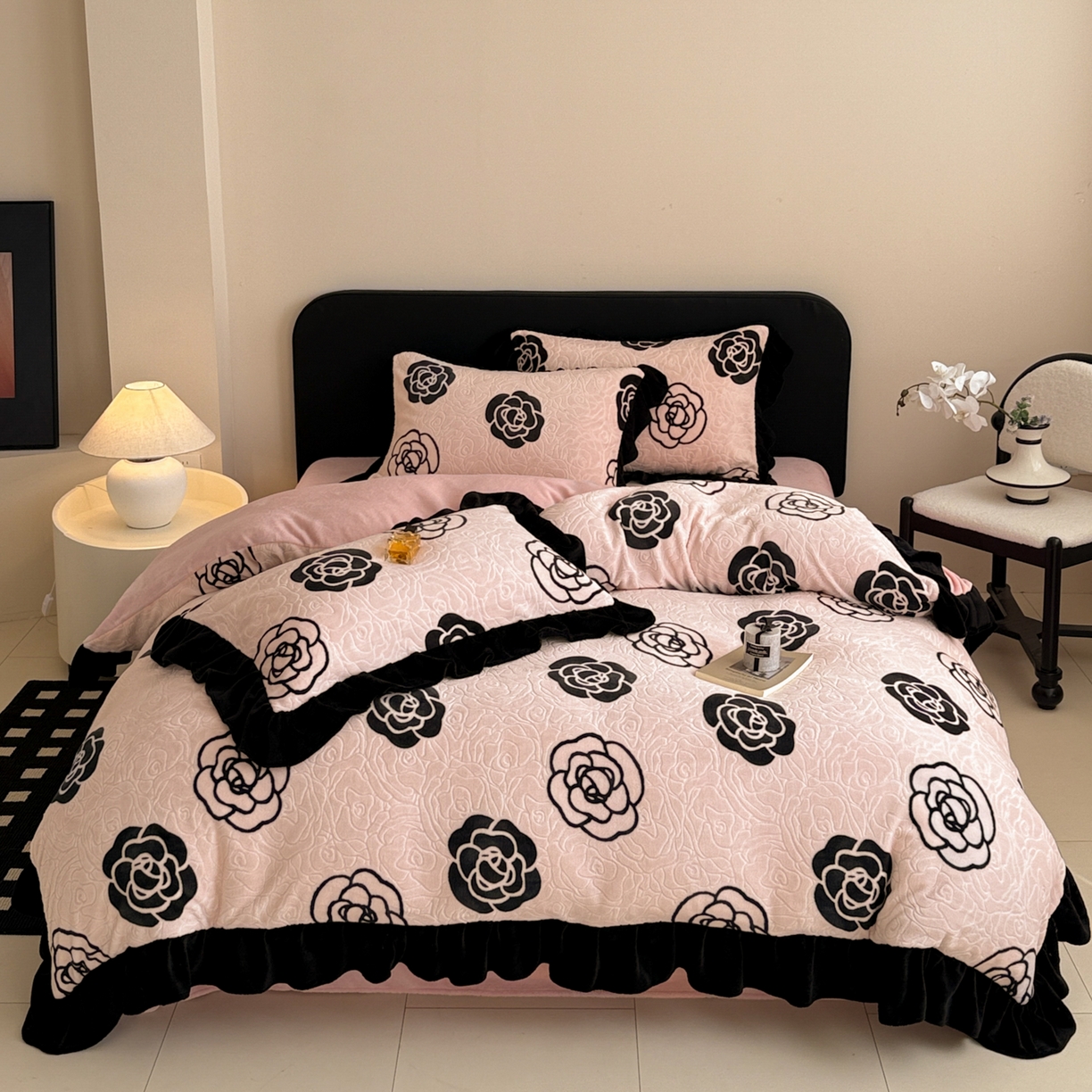 典曼家纺 2025新款亲肤舒适牛奶绒四件套-可可小姐系列 可可小姐-水粉