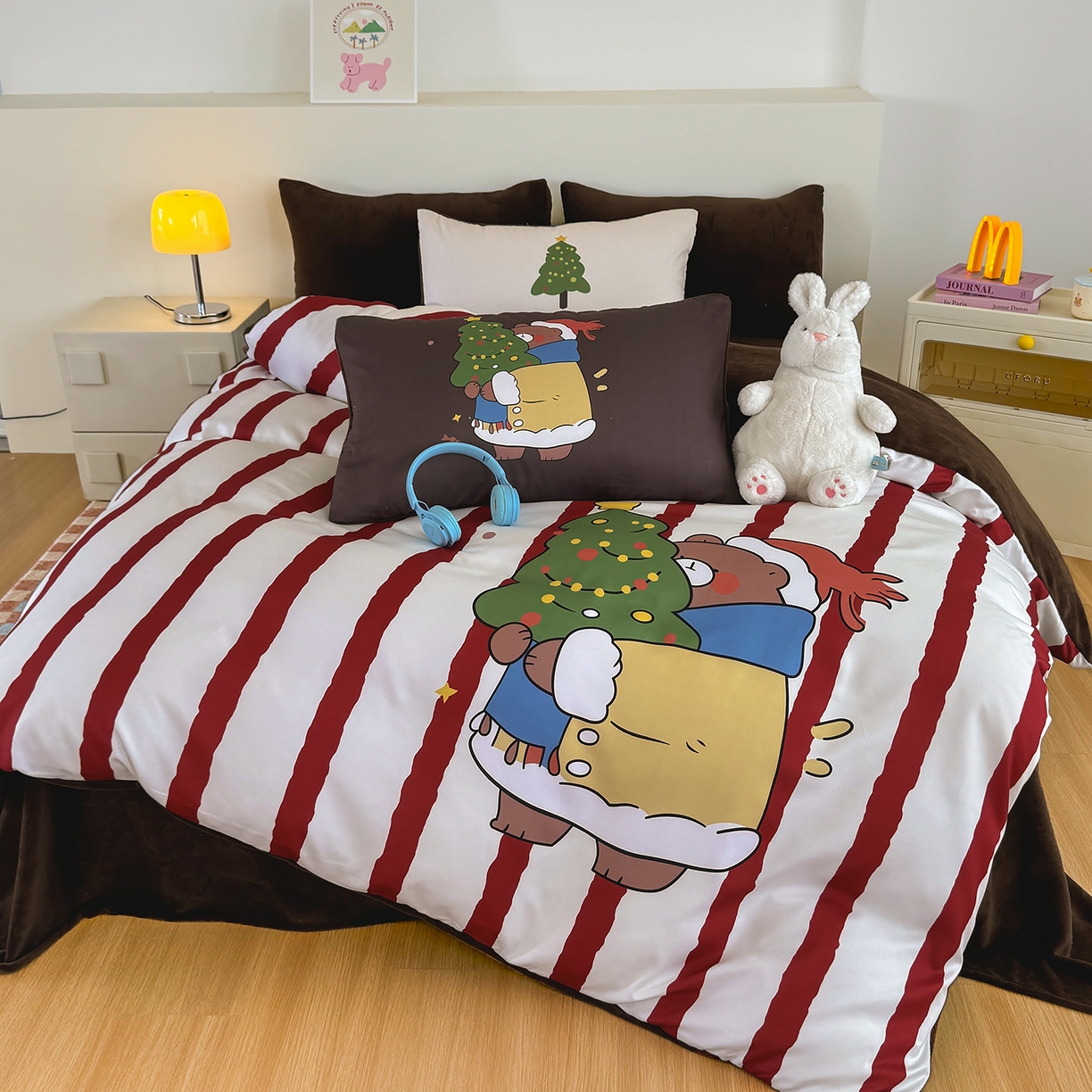 十一家居 2025新款A类原创设计数码大版卡通印花四件套-绒宠系列 圣诞小熊