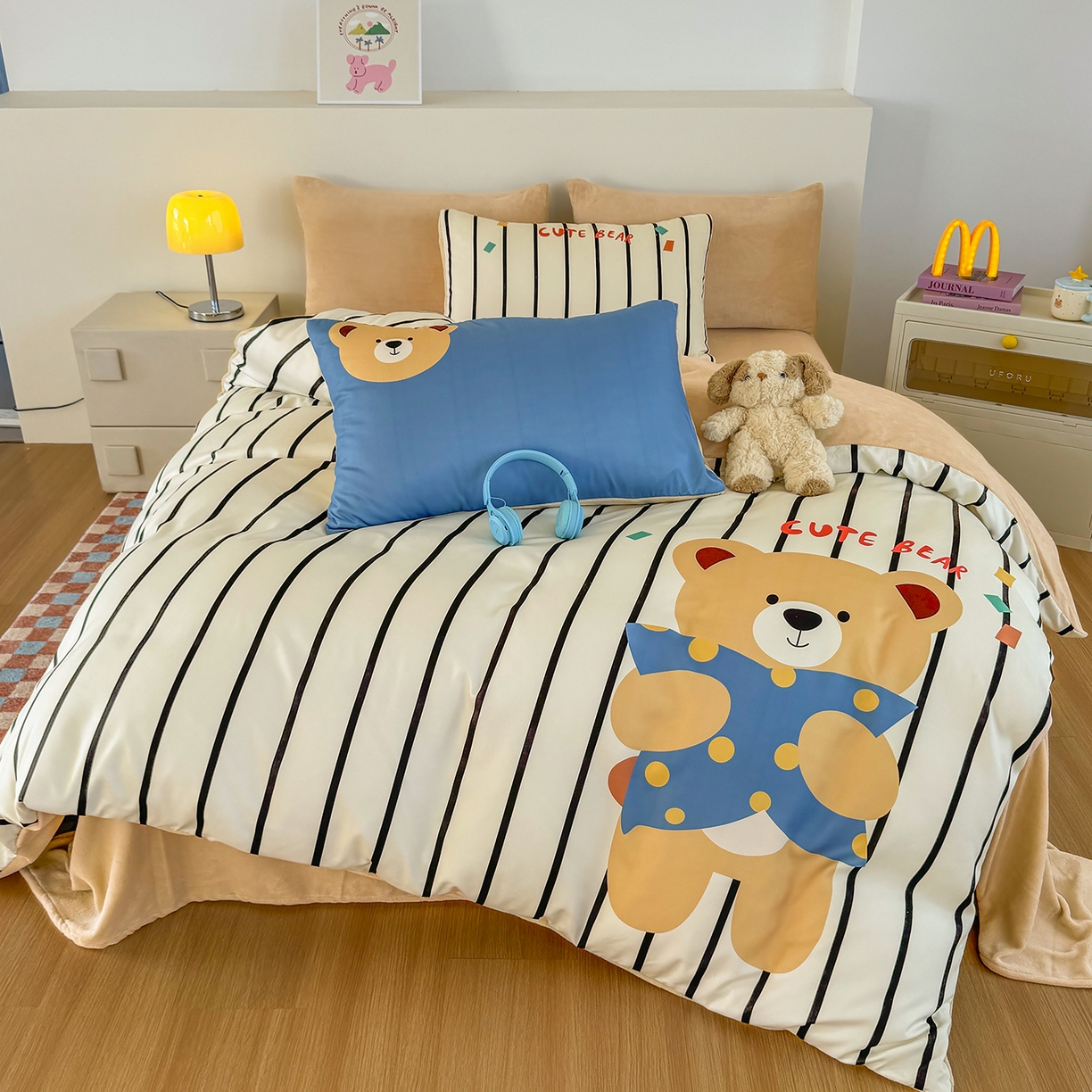 十一家居 2025新款A类原创设计数码大版卡通印花四件套-绒宠系列 安睡小熊