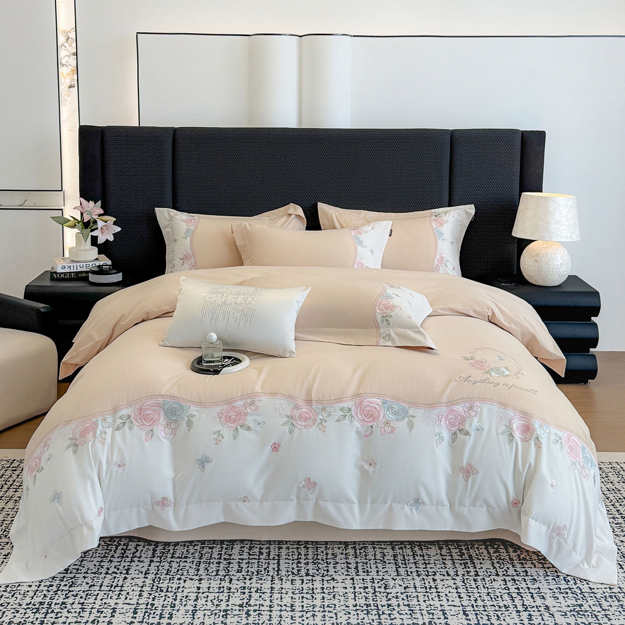 91家纺网 家纺一手货源 找家纺 乔利卡沃 2025新款直播爆款A类加厚保暖全棉纯棉磨毛四件套纯棉重工刺绣被套冬季床上用品 绮影-美人杏