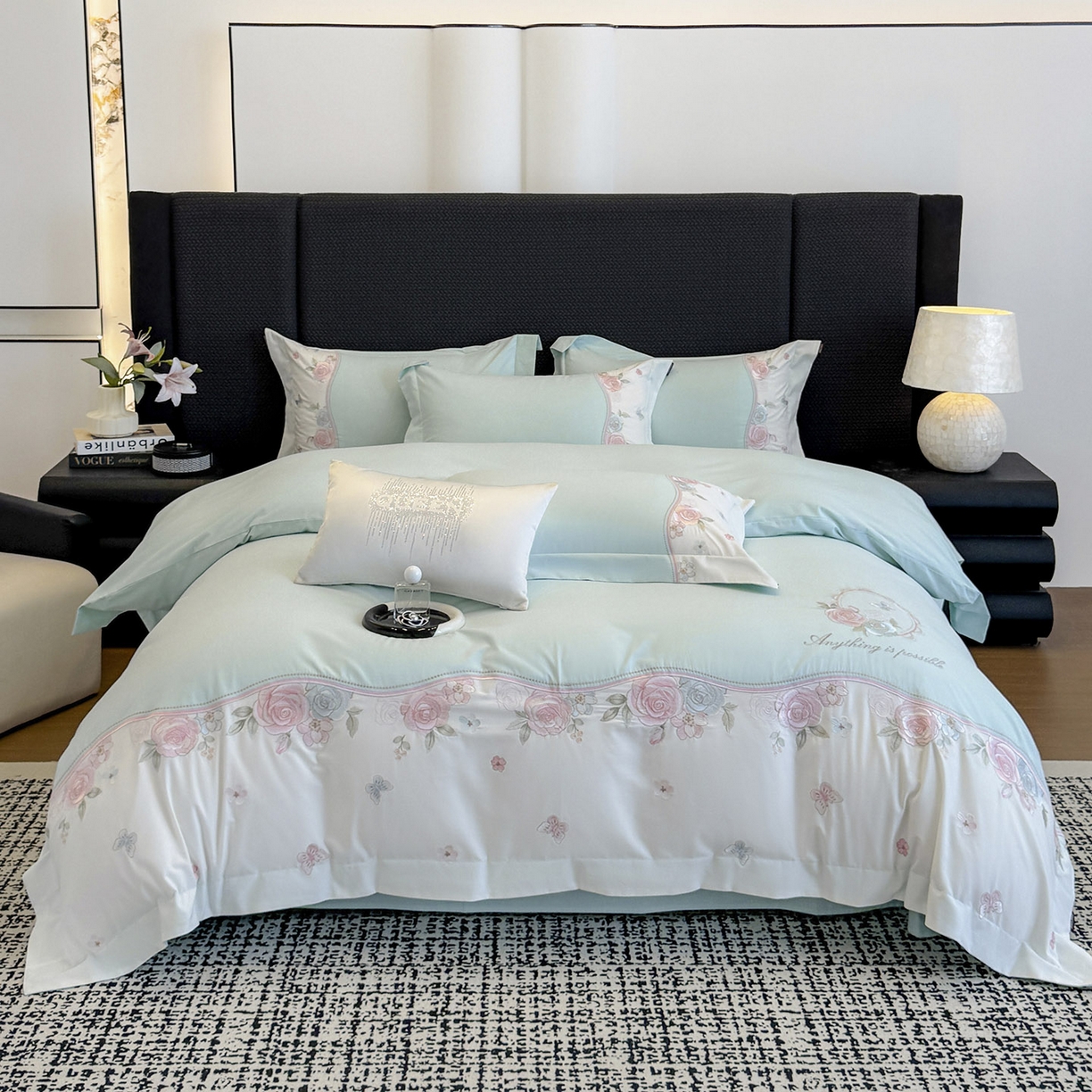 91家纺网 家纺一手货源 找家纺 乔利卡沃 2025新款直播爆款A类加厚保暖全棉纯棉磨毛四件套纯棉重工刺绣被套冬季床上用品 绮影-冰清绿