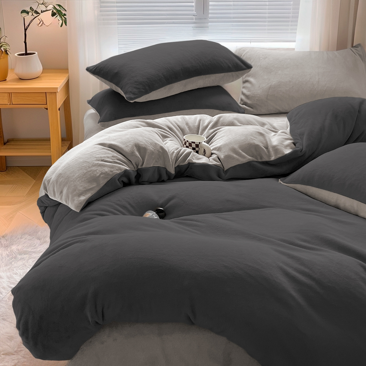 91家纺网 家纺一手货源 找家纺 （总）维娜斯家纺 2025新款双拼牛奶绒四件套加厚保暖舒适裸睡