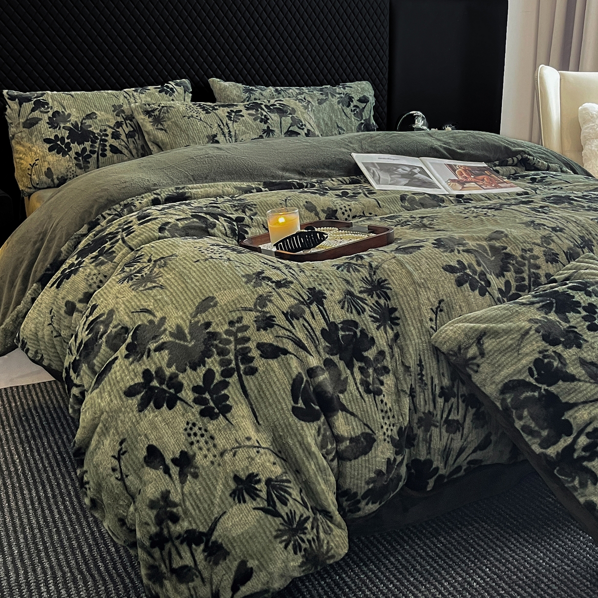 91家纺网 家纺一手货源 找家纺 民新家纺 2025新款兔毛绒印花简约款四件套 简约款-芳华