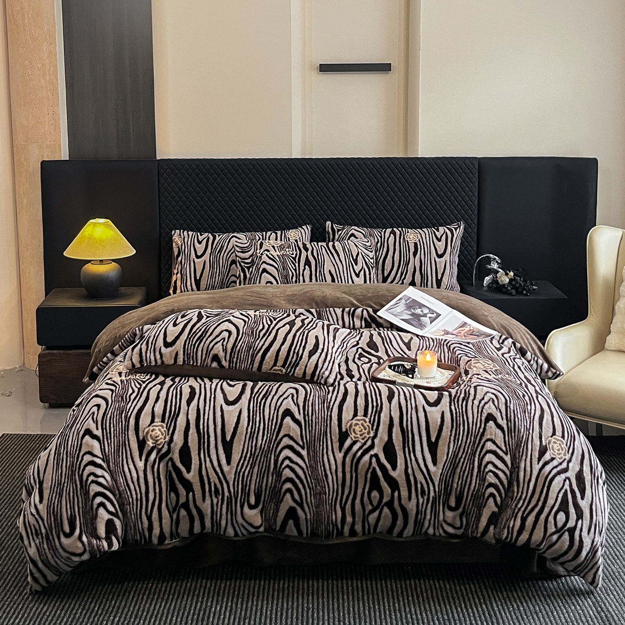 民新家纺 2025新款兔毛绒印花简约款四件套 简约款-斑柔