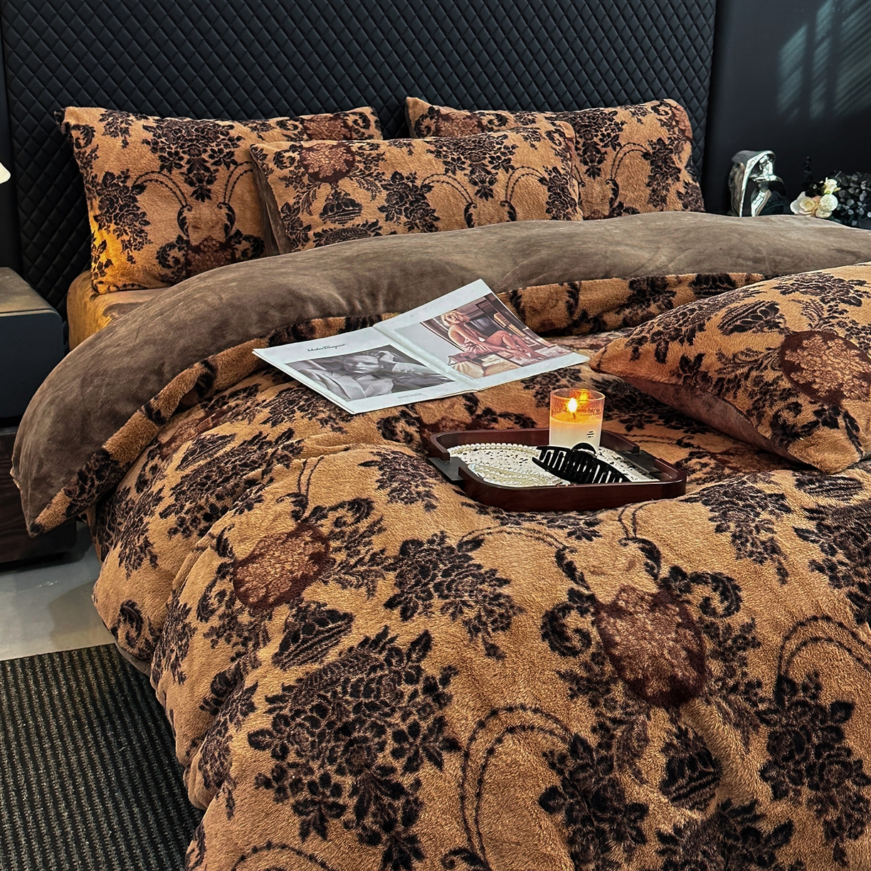 91家纺网 家纺一手货源 找家纺 民新家纺 2025新款兔毛绒印花简约款四件套 简约款-月影