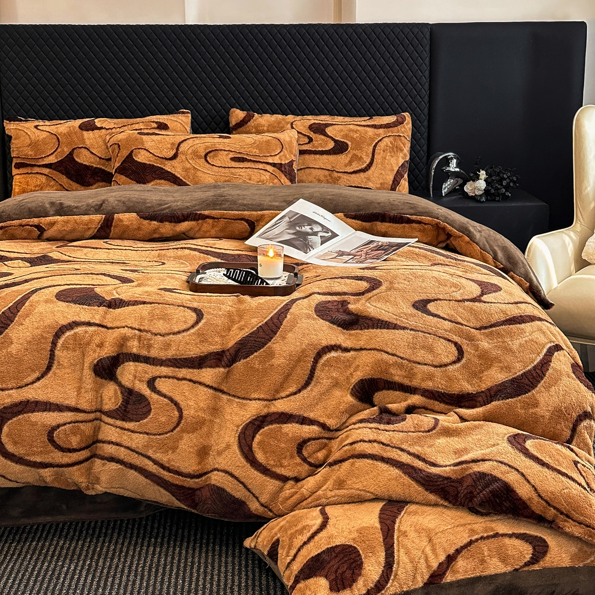 91家纺网 家纺一手货源 找家纺 民新家纺 2025新款兔毛绒印花简约款四件套 简约款-赫本