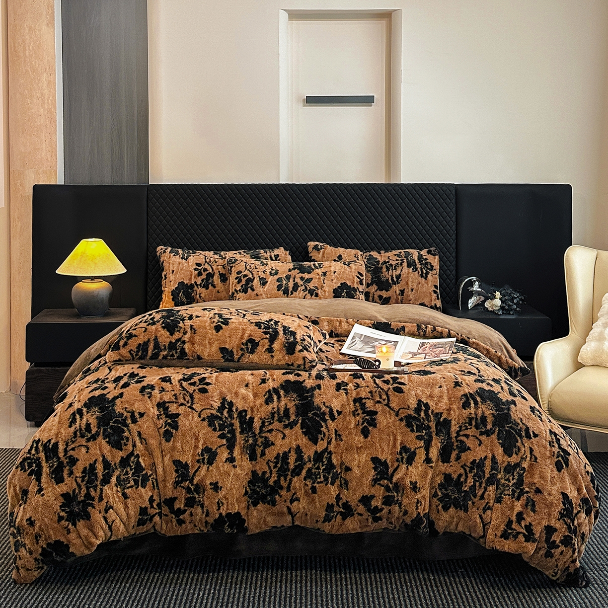 91家纺网 家纺一手货源 找家纺 （总）民新家纺 2025新款兔毛绒印花简约款四件套