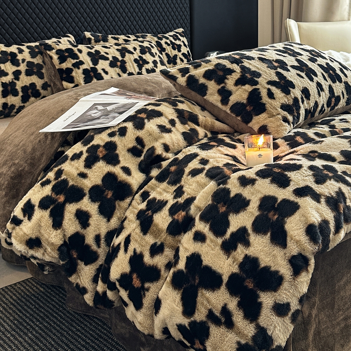 91家纺网 家纺一手货源 找家纺 民新家纺 2025新款兔毛绒印花简约款四件套 简约款-蝶语咖