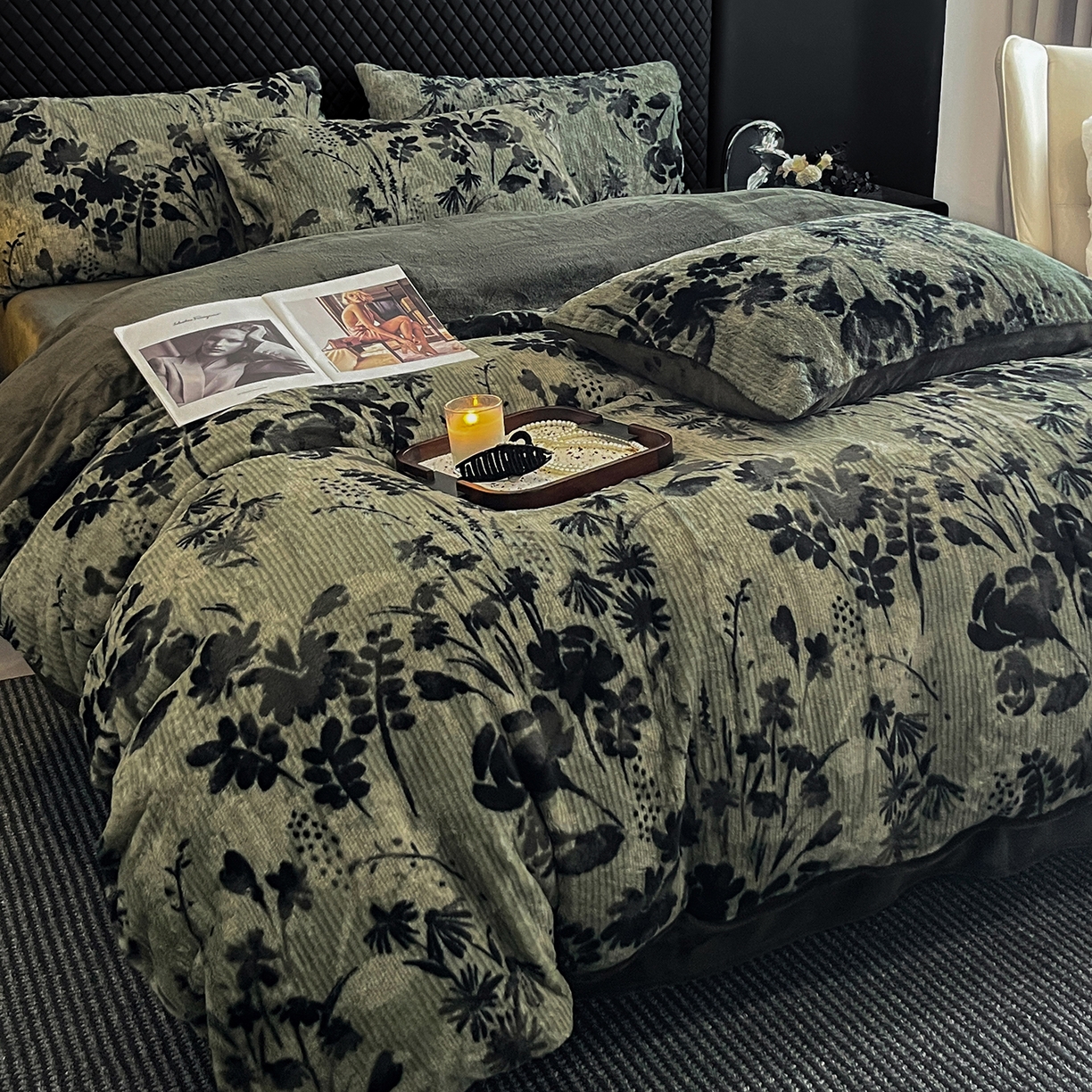 91家纺网 家纺一手货源 找家纺 民新家纺 2025新款兔毛绒印花简约款四件套 简约款-芳华